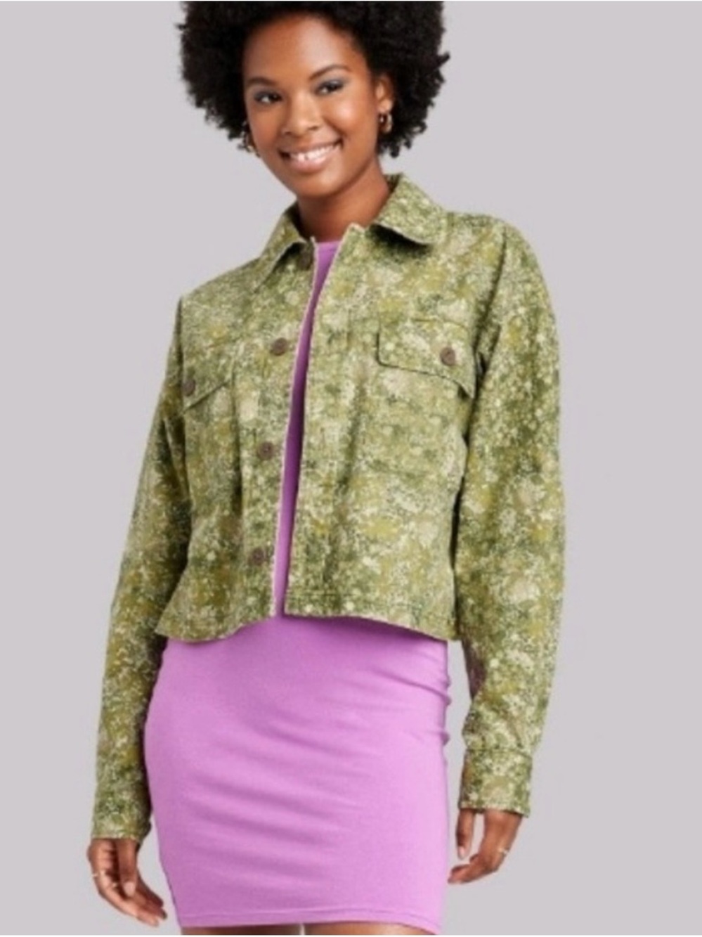 NWT..Wild Fable Green Floral Button Front Jacket Medium